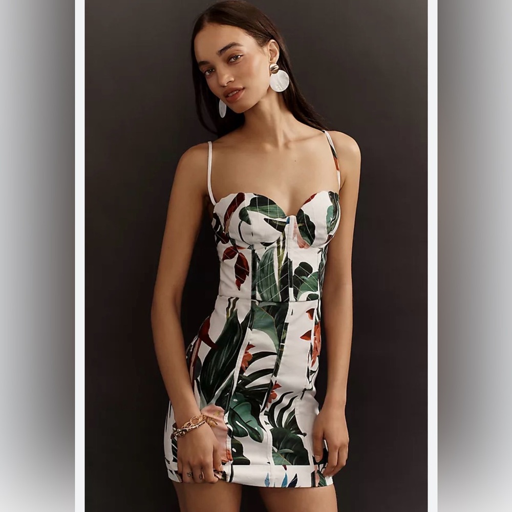 NWT FARM Rio Midnight Macaw Fiesta Linen Blend Mini Dress Size S